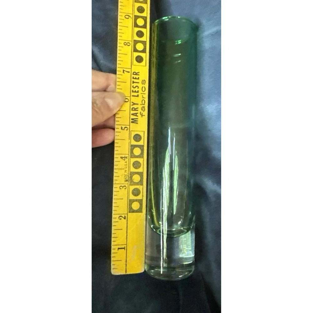 Green Glass Vase Poland Handcrafted &‎ Mouthblown Cylinder Bud Vase Art Glass